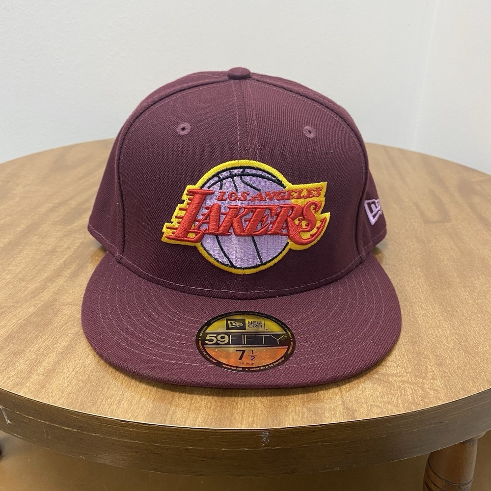 New Era Los Angeles Lakers Retro Logo NBA Burgundy/Pink UV‎ 59Fifty Fitted 7 1/2